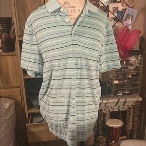 Jos A Bank Men's Light Blue Striped Polo Shirt - Large Slim Fit